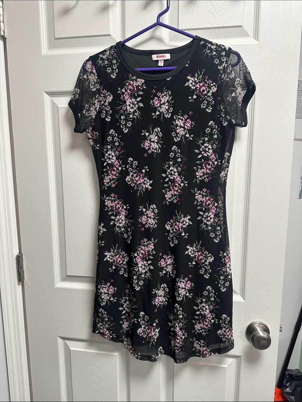 BONGO Black Dress with Pink Floral Pattern